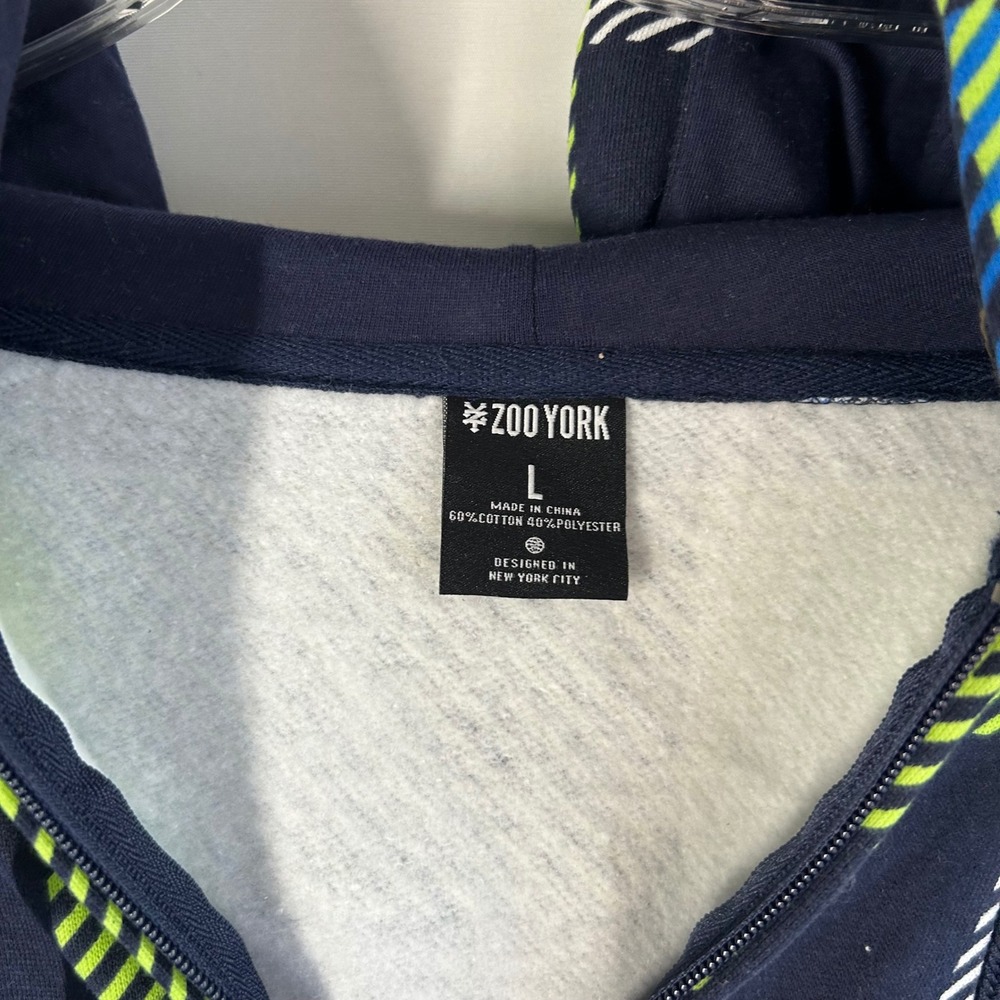 Zoo York Mens Plaid Full Zip Hoodie Sharp Green Navy Blue Fleece Lined Large NEW - Picture 4 of 11